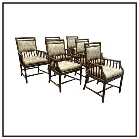 Mcguire Furniture Far East Collection Dining Armchairs, Vintage Set Of
