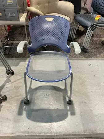 Herman Miller Caper Side / Guest Stack Chair on Casters Blue Back Gray