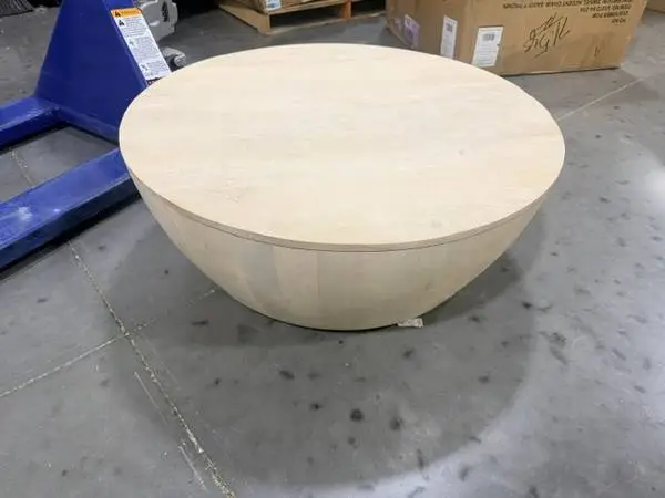 Elmbrook 34 Whitewash Wide Round Wood Modern Urban Drum Coffee Table