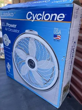 Fan,20”,3 speed,swivel,wall mount,quiet,clean,new in box.