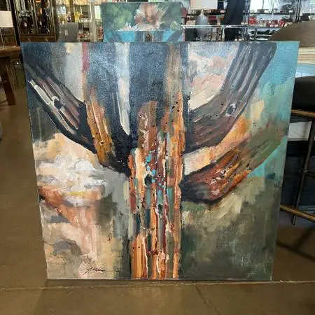 Original Orange/Green/Cream Saguaro Art - 36X36