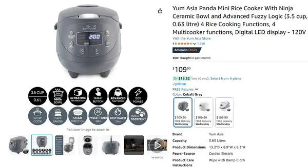3.5cup Yum Asia Panda Mini Rice Cooker Ninja Ceramic Bowl 4 Multicook