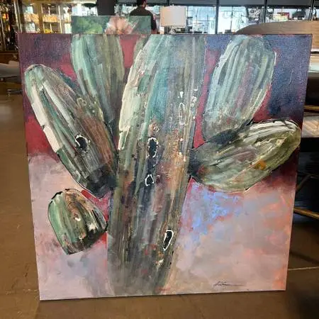 Original Green/Pink Saguaro Art - 36X36
