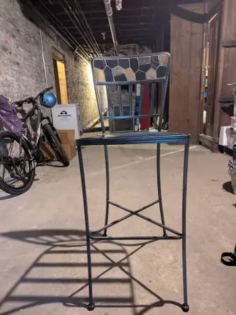 2 metal and stone bar stools