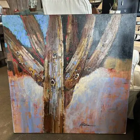 Original Orange/ Brown Saguaro Art - 36X36