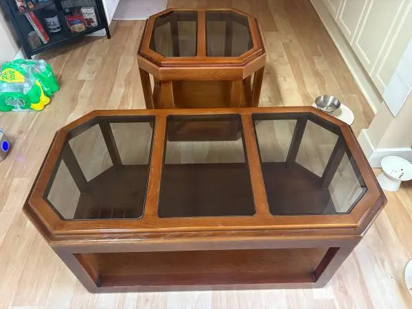 Wood and Glass Coffee Table Set (4 pieces)