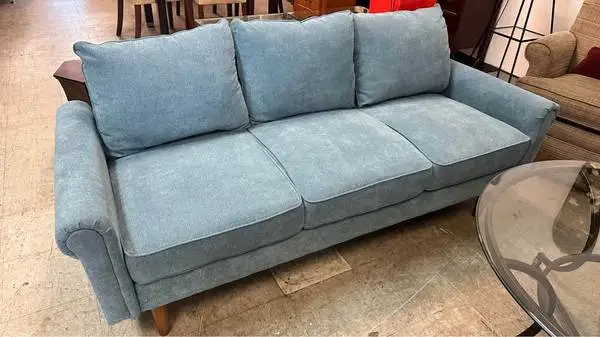 Blue Fabric Three-Cushion Sofa