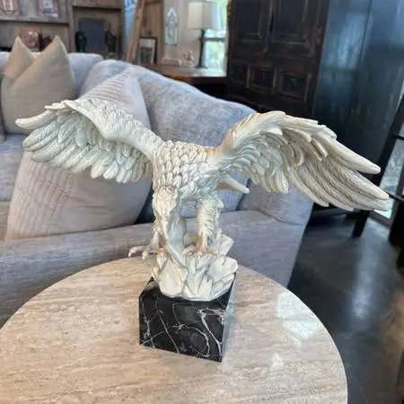 Alabaster Eagle Sculpture W/ Travertine Base - 21X12X14