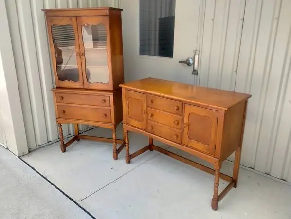 Vintage 1940s/50s Rock Maple Hutch and Matching Buffet