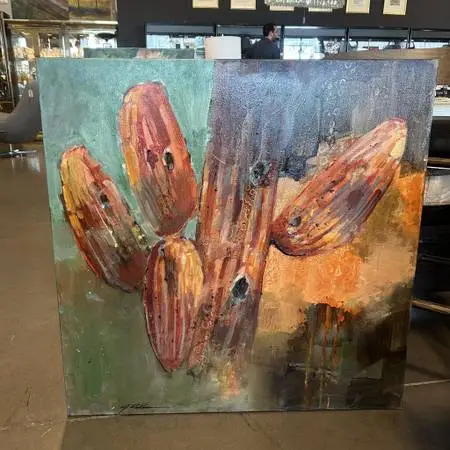 Original Orange/Turq./Brown Saguaro Art - 36X36