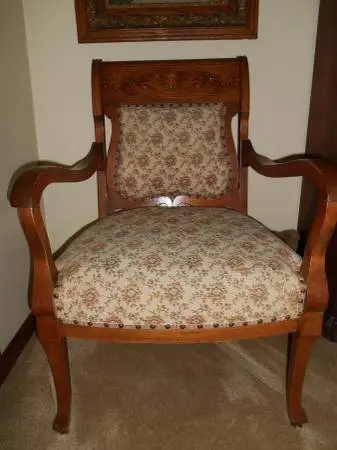 Antique Upholstered Armchair from Historical Avaline Hotel, Ft.Wayne
