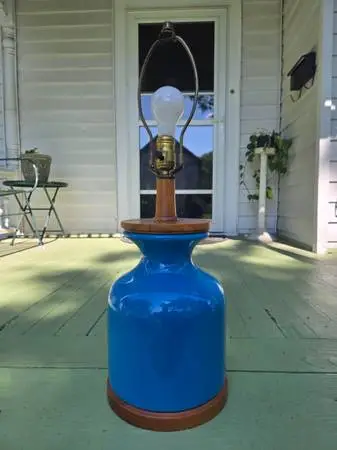 Mid Century Danish Modern Teak and Ceramic Lamp
