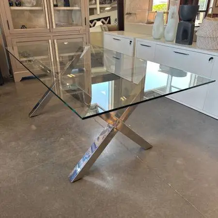 Z Gallerie Axis Chrome & Glass Dining Table - 78X38X30H