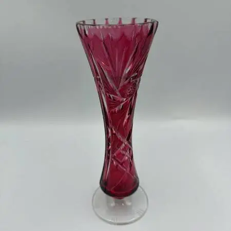 Vintage Bohemian Red To Clear Cut Crystal Vase- 2.5X8