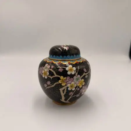 Chinese Cloisonne Lidded Ginger Jar - 4X4.5H