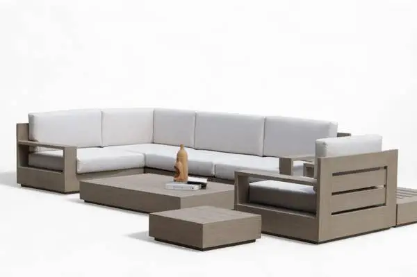 Outdoor patio teak sofa sectionals and dining tables, furniture