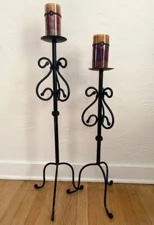 Vintage Wrought Iron Floor Candle Holders, Set Of 2