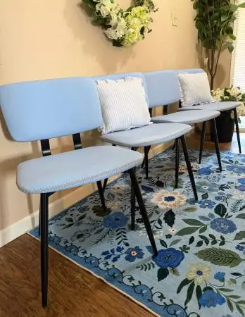 Four NEW Mid Century Modern style Blue Dining Chairs