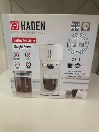 NIB Haden Single Serve Coffee Machine Ivory/Chrome