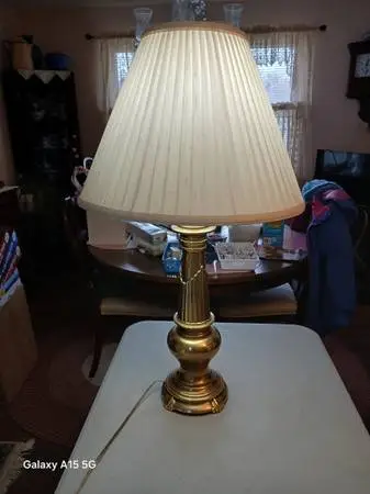 Ethan Allen Art Deco Solid Brass Lamp with Original Shade