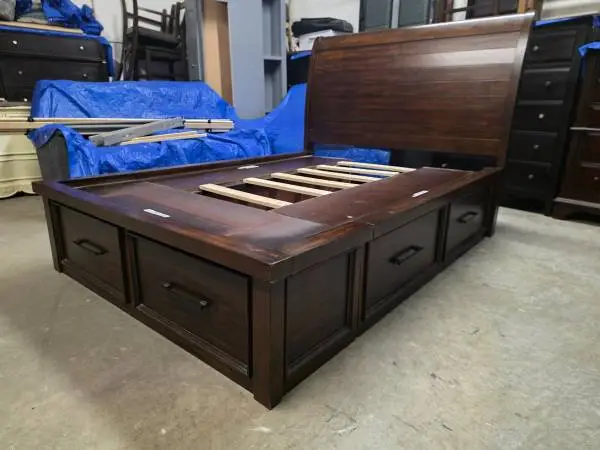 Modern Brown Rustic Full Size Platform Bed Frame with 6 Drawers