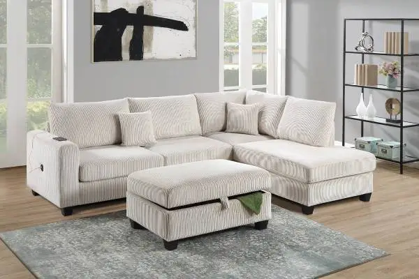 New 2pc  Chaise Sectional & Ottoman, ez financing