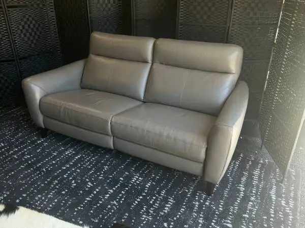 Double RECLINING Gray TOP GRAIN LEATHER SOFA