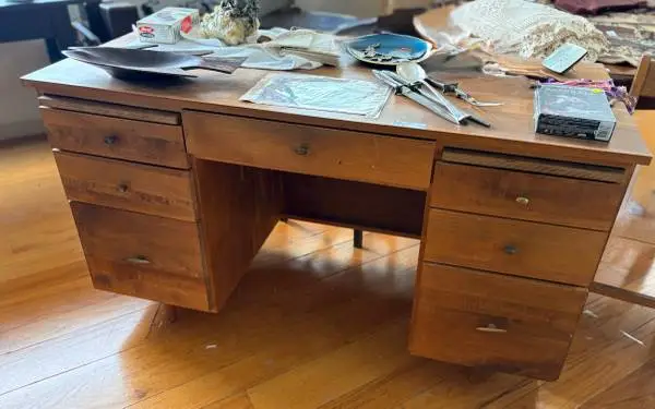 Mid Century Modern Desk, Bamboo Floor Lamp