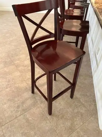 5 each wooden bar height chairs