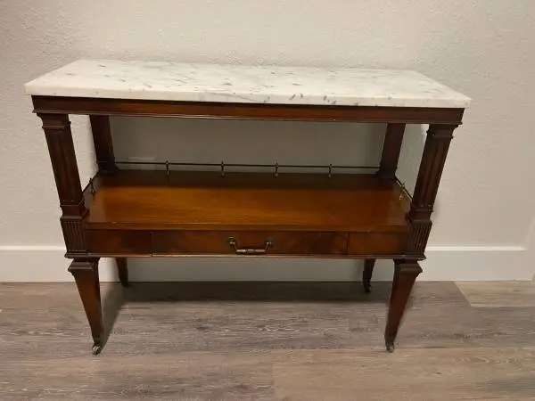 Mid-Century Italian Regency Console Table Genuine Carrara Marble & Mah