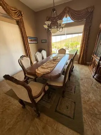 Stunning 9-Piece Burl Wood Dining Set & Matching Lighted China Cabinet