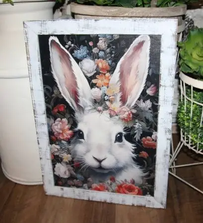 NEW Lrg French Country Farmhouse White Bunny Rabbit Floral Wall Decor