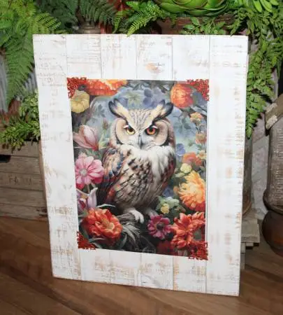 NEW Large Colorful Eclectic BOHO Farmhouse Owl & Floral Wall Decor
