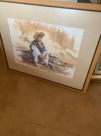 Young Mexican Man Original Watercolor Painting Framed