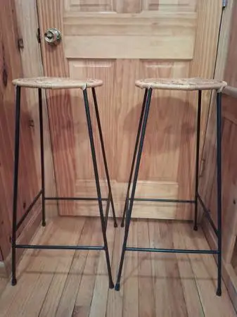 Vintage Arthur Umanoff Raymor Style Iron Wicker Barstools