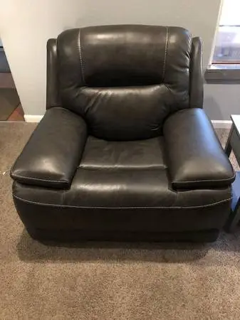 Dark Gray Large Leather Power Recliner From RC Willey- New