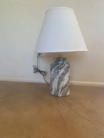 Faux Marble Hexagonal Table Lamp MCM With Shade