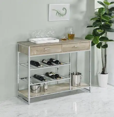 Modern Two-Drawer Bar Storage Cart with Wine Rack!
