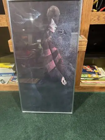 FRAMED PICTURE LADY WITH HUMMING BIRD SIGNED