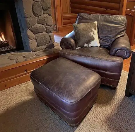 Hancock & Moore Leather Distressed Overstuffed Club Chair + Ottoman