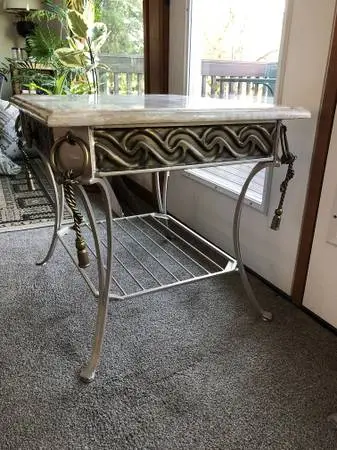 FURNITURE INTERNATIONAL hand made wrought iron fossil marble top table