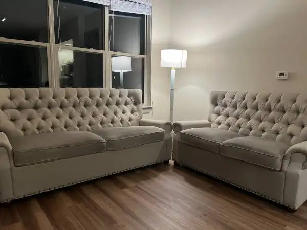 Beige Tufted Sofa & Loveseat Set | Excellent Condition