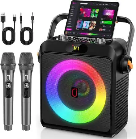 Portable Karaoke Machine w/2 Wireless Mics - 80W Bluetooth 5.3 Speaker