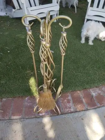 EXTRA NICE GOLD SWIRL TWISTING FIREPLACE tools set for sale