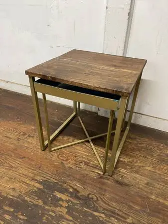 Vintage gold and teal painted nesting end table