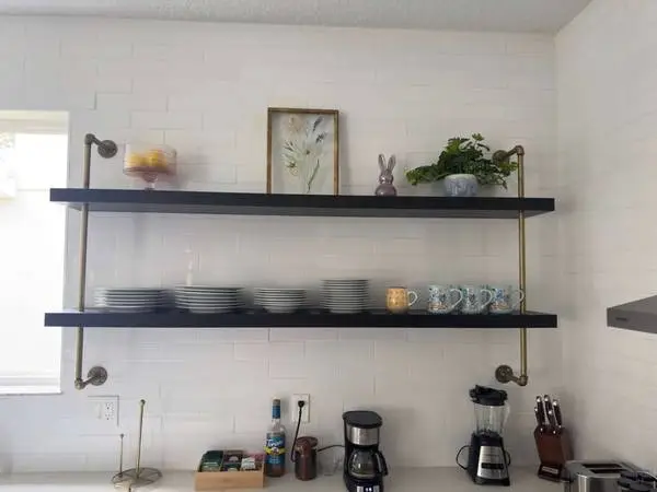 Wall-Mounted Open Shelving - Custom 2-Tier Brass