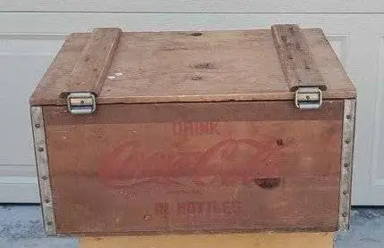 COCA COLA WOODEN BOX WITH LID 17.5 long x 9 high x 12 deep
