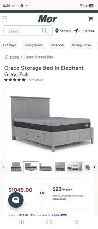 Grace storage bed Gray Queen sized with matress and Night stands