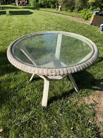 Vintage real wicker glass top patio porch table