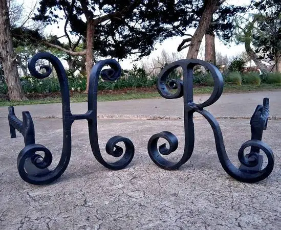 Vintage Rustic Hand Forged Wrought Iron Fireplace Andirons